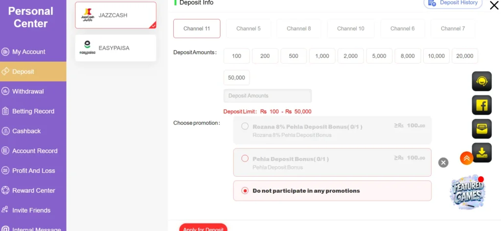 pkcasino game deposit